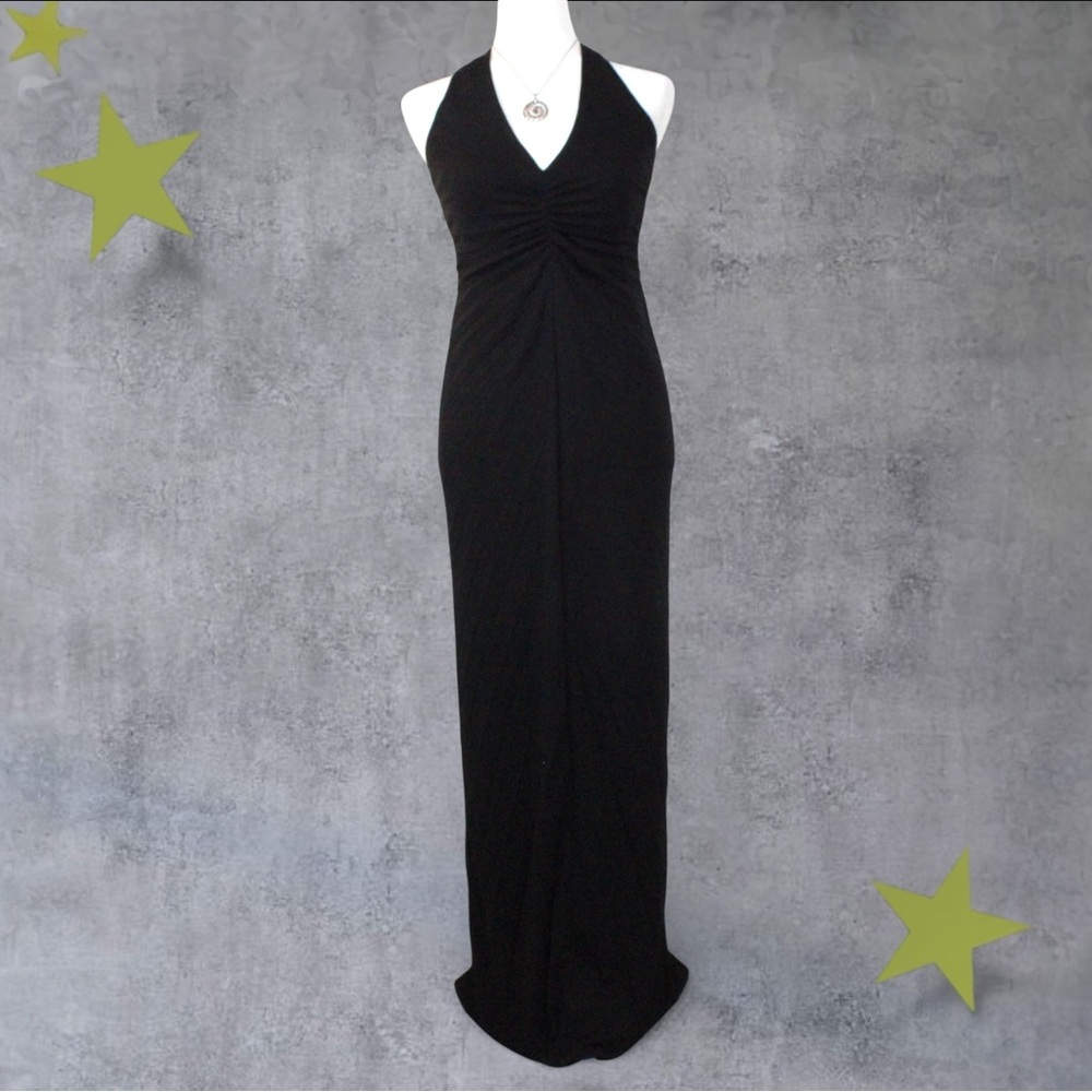 Black Halter Maxi Dress Ruched Bodycon Formal‎ Evening Y2K